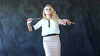 Hot blonde mistress wields her cane