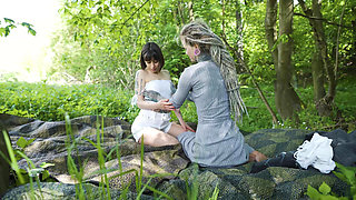 Outdoor Threesome 2 Alternative Girls Anal Fuck in the Wild