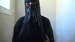 Moroccan Beurette from Marseille Takes Huge Cock and Gets Hijab Covered in Cum