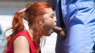 Aesthetic outdoor dick-riding with a slutty redhead Sinatra Monroe