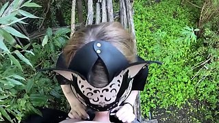 Russian teen sucks and swallows cum in the park - public