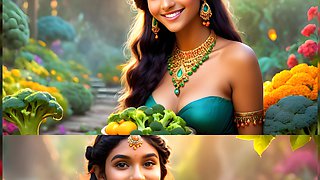 Beautiful Big Breasted Nude Indian Elf Girl with Broccoli