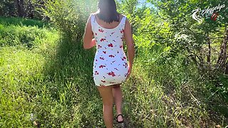 Beautiful Brunette with Big Ass Sucks and Fucks Doggystyle in Park, for a Car Ride