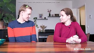 Hot German Lesbians Sally B & Emma K Fuck with Dildo - Hairy Pussy & Small Tits