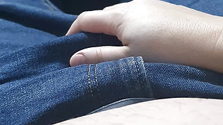 Step mom hand slip on step son jeans touching his