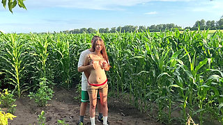 Stepbrother has Public Sex with Stepsister while walking through a cornfield