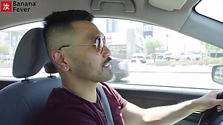 Splendid asian blonde with round tits gets fucked with passion by a stranger uber driver