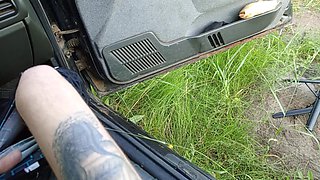 In the Car in the Parking Lot, My Stepmom Jerks off My Dick Until I Cum