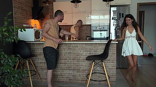 Family Routine - Unfaithful Woman Constantly Fucks with Anyone in Front of Her Cuckold Husband - How She Loves Cum in Her Mouth