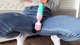 Skinny cute Blonde squirt after orgasm in pants compilation