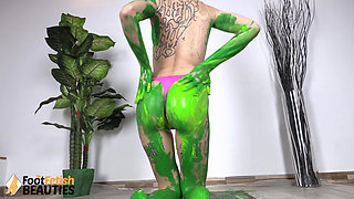 A Tattooed Petite Sweetheart's Colorful Yoga at Home