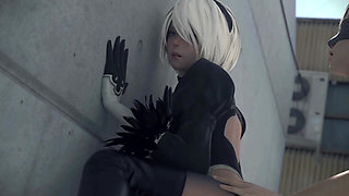 2B and 9S fucking outside Hentai 3D Animation Uncecored