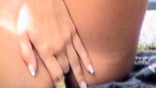 Blonde is flashing her big boobs in the outdoors