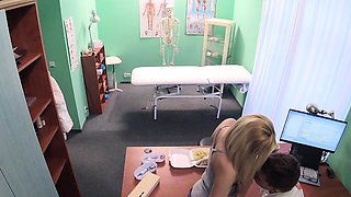 Fake Hospital Sexy blonde MILF feeds then fucks doctor