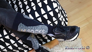 Bold & Unique: Sweaty Ski Socks, Sneakers & Black Jeans Tease
