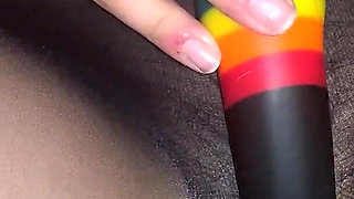 I Fuck My Pussy in Black Pantyhose and a Huge Dildo