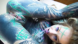 TATTOO ANAL gape loving girl CUMPLAY
