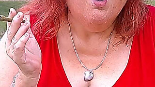 Nurse Vicki Smoking in the Park on a Bench All Dressed up
