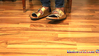 Golden Mules & Black Nylons - Sensual Shoe Removal