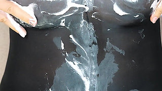 342 Bodystocking Made of Thick Nylon Is Soaked in Whipped Cream! You-take a Shower with Me Please!