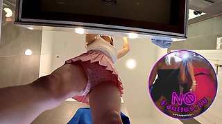 Hot and Beautiful Horny College Girl Flashes Her Meaty Pussy Under Her Mini Skirt and Shows Naked Ass