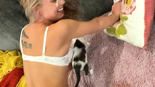 Cute Amateur Blonde Babe Toys Her Tight Pussy More at