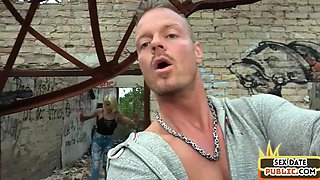Pierced ink blondie cockbouncing outdoor