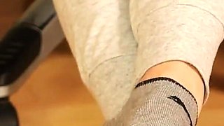 Dirty Grey Sneaker Socks in Pink Clogs - Casual Foot Tease