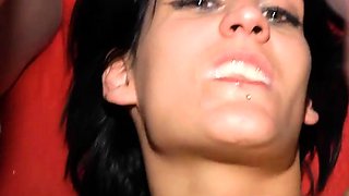 Gangbang bukkake party with skinny woman