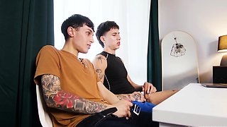 Angel Elias and Dante Snoww jerking off together