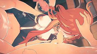 Mavuika from Genshin gets in on the hentai threesome action