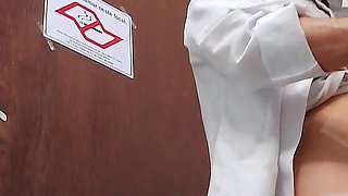 Nurse Takes off Condom While Having Sex with Asian Doctor in Hospital Bathroom