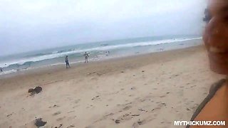 Thick Latina gags on random cock from the beach