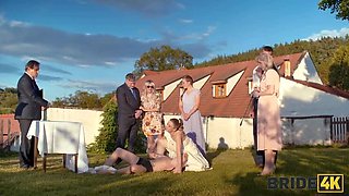 Blonde Bride with Natural Tits Fucked Hard Outdoor on Her Wedding Day - Ella Belle, Falco White, Dave Heard