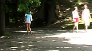 Brunette Flashing Her Titties And Pussy Outdoors In Public