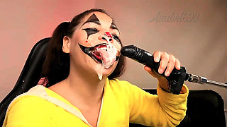 Naughty Clown Fucks Her Throat with a Fuck Machine