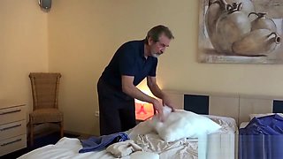 Old Young Beautiful teen maid fucked by ugly old grandpa She likes sex