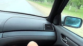 Horny couple fucks in the car in the middle of the road