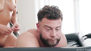 An awesome sideways pose fuck with an oiled model Isa Bella