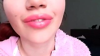 Glossy Pinky Lips Closeup Smoking Teen