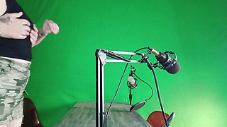 Me and my steps sit in front of the green  screen