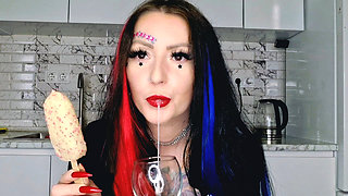It's hot today, I need to feed you spit with ice cream. Food fetish, spit fetish