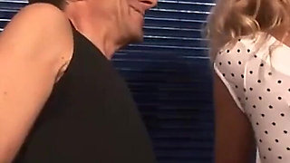 Old guy gets his cock sucked by pretty young babe