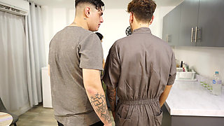 My Wife Got Stuck on the Washing Machine and the Big Cock Plumber Helped Her Out!