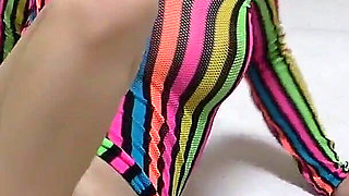 Girls Only Apartment in Japan, a Room Where Big Tits Girl Do Tease Fitness in No Bra See Through Mini Dress and Thong G-string