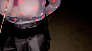 On a Leash Like a Female Pet with Hood, Gag, Anal Plug and Micro Leather Skirt