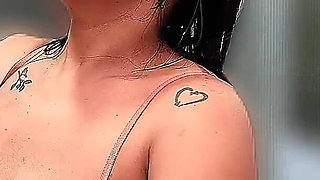 Brunette Big Tits Touches in the Bathroom After Gym