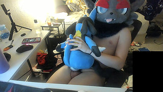 Poke Furry Fursuiter Cums in Plushie