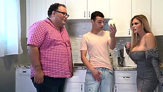 Big tittied housewife cuckolds husband with young stud