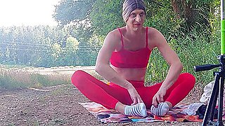 Horny Masturbate And Cum By The Wood